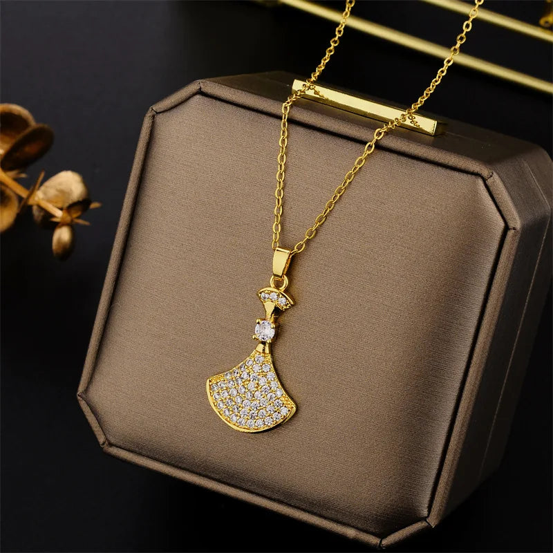 New Light Luxury Zircon Crystal Stainless Steel Necklace for Women - Korean Fashion Sweet Sexy Clavicle Chain Jewelry