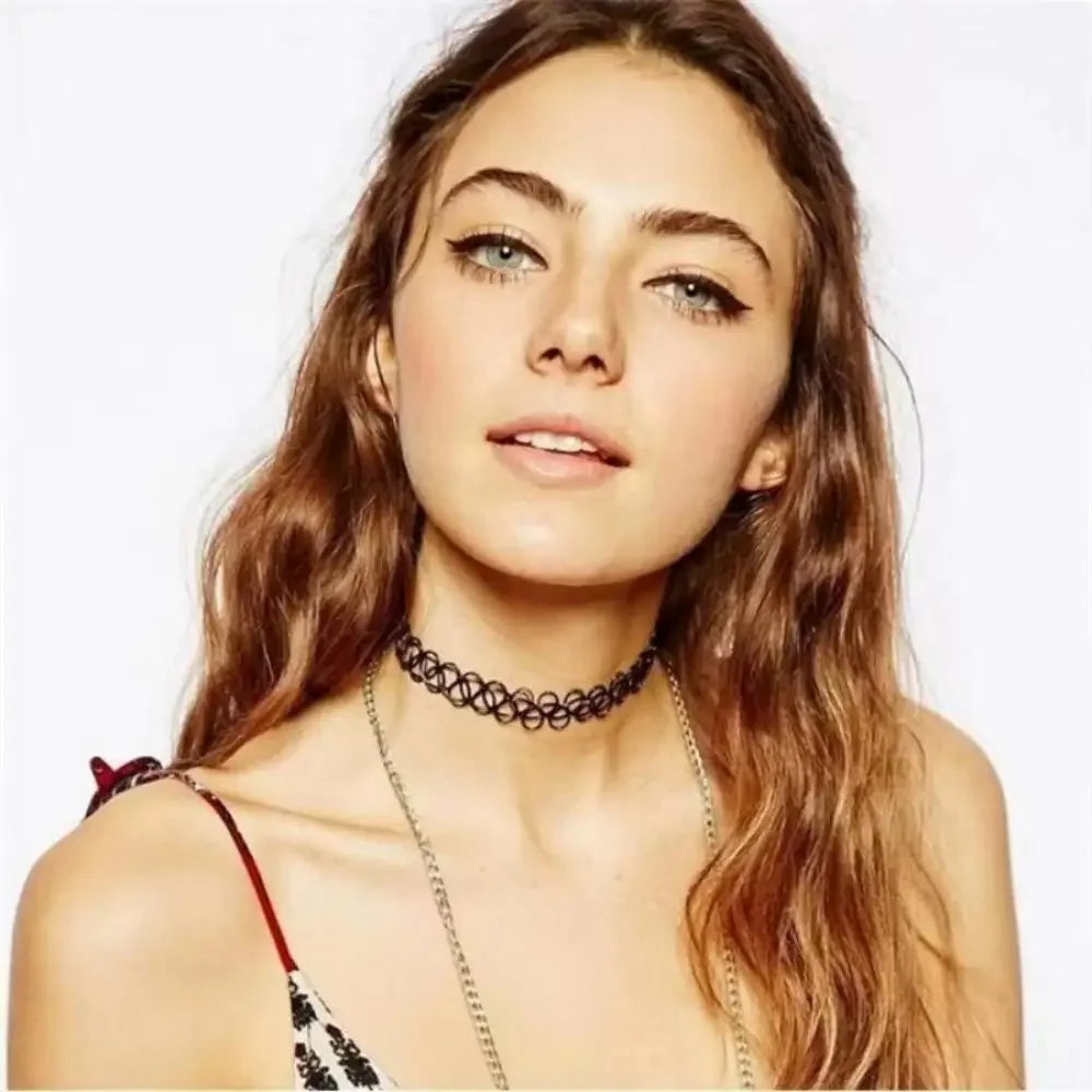 Vintage Black Choker Necklace Elastic Braided Fish Thread Gothic Fashion for Punk Girls Women Gift