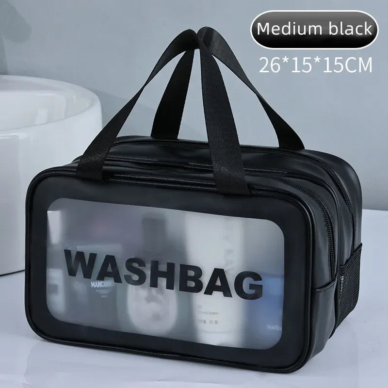 Transparent PU Makeup Bag for Dry-Wet Separation - Portable Cosmetic Storage for Travel, Fitness & Swimming Essentials