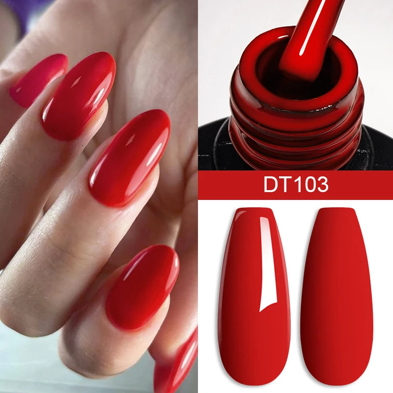 MEET ACROSS 7ml Red Gel Nail Polish - Crystal Semi Permanent Soak Off UV Gel Varnish for Stunning Nail Art Manicure with Matte Top Coat