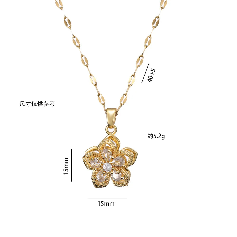 Light Luxury Zircon Flower Pendant Necklace for Women - Gold Color High-Quality Chain Jewelry Party Gifts