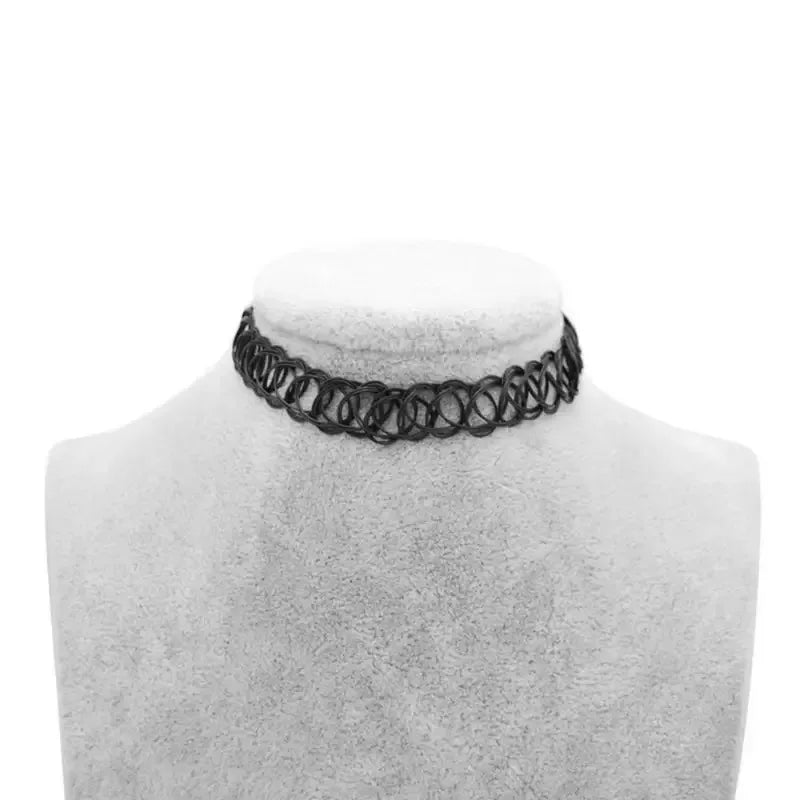 Vintage Black Choker Necklace Elastic Braided Fish Thread Gothic Fashion for Punk Girls Women Gift