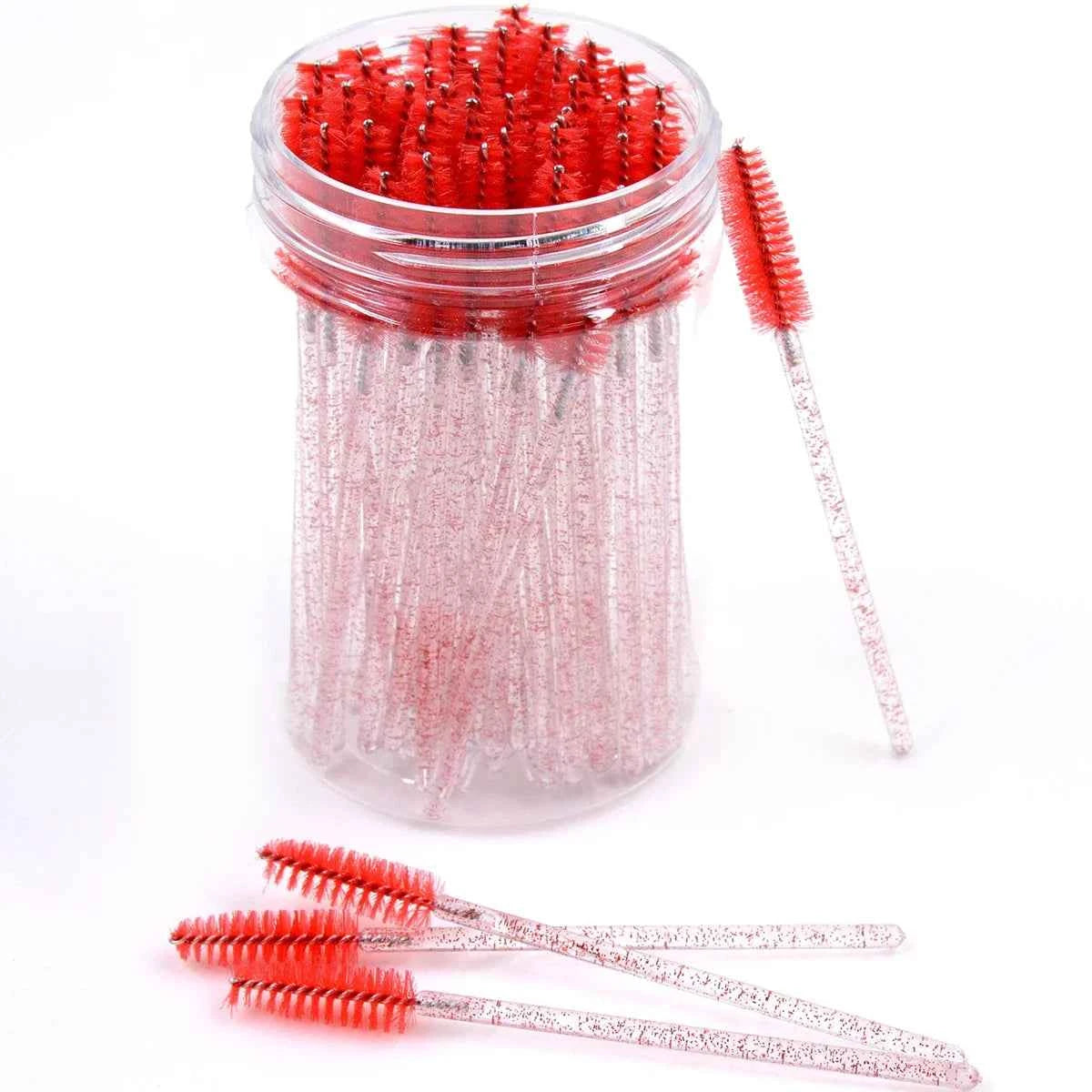 CNKESS Disposable Eyelash Extension Wands - 50Pcs/Bottle Glitter Micro Lash Brushes Spoolie with Container Case Wholesale