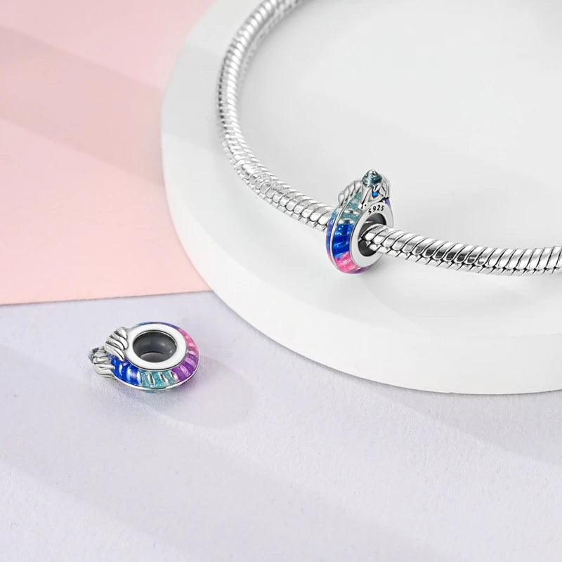 100% 925 Sterling Silver Butterfly Charm with Rainbow Zircon Colorful Dragon Shaped Silicone Stopper for DIY Bracelets Jewelry