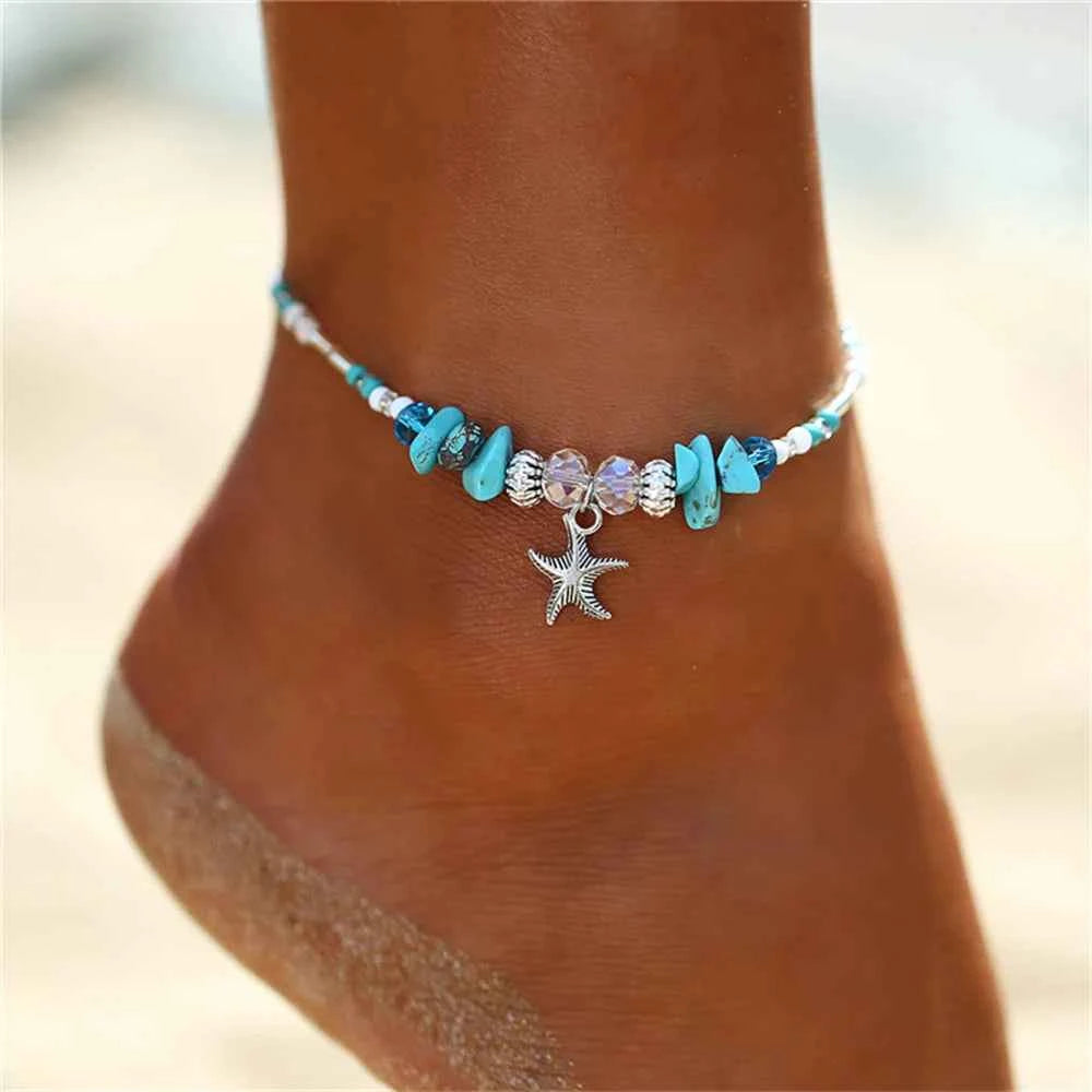 Bohemian Shell Anklets for Women - Tortoise Starfish Summer Beach Ankle Bracelet