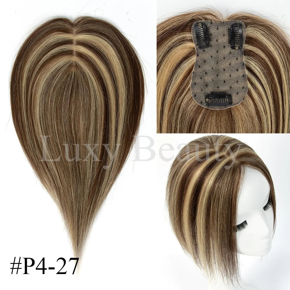 Gray Human Hair Topper for Women - 100% Natural Human Hair Clip-In Hairpiece in Black, Blonde, and Brown