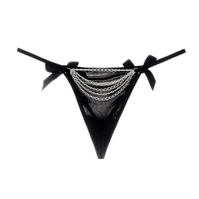 Hot Sexy Lace Thong Underwear with Metal Chain - Mesh Hollow Out G String Briefs for Women - Allurra Store