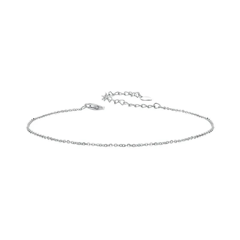 BAMOER 925 Sterling Silver Anklet Solid Sparkling O Chain Ankle Bracelet for Women Minimalist Summer Jewelry SCT027