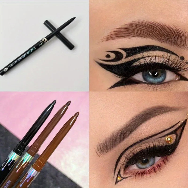 Waterproof Eyeliner Gel Pencil - Ultra-fine Matte Black Brown with Quick Dry Non-Smudge Formula for Easy Wear Makeup