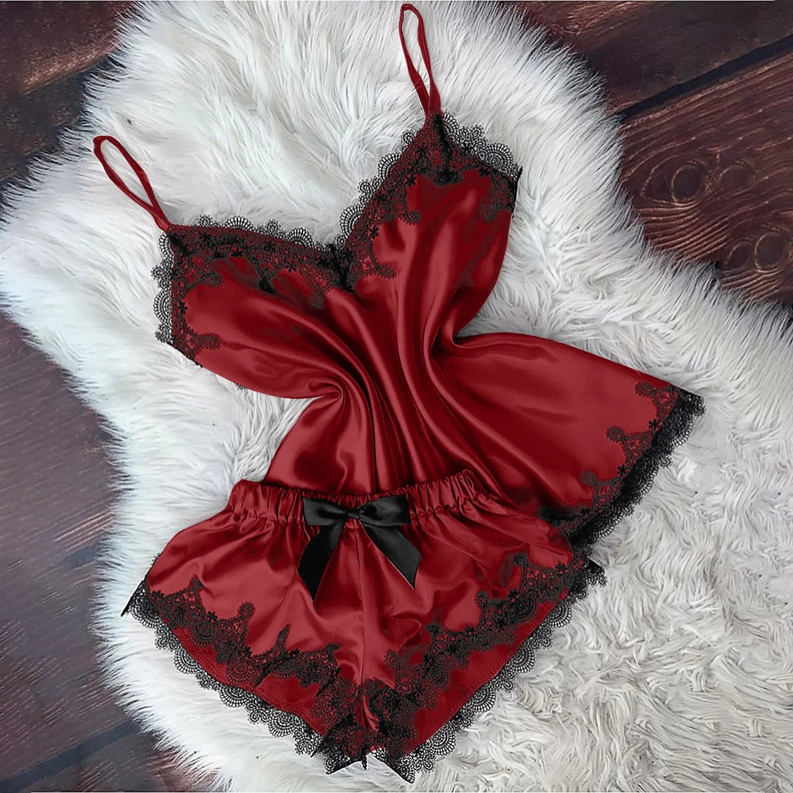 Sexy Lingerie Women Sleepwear Camisole with Bow Shorts