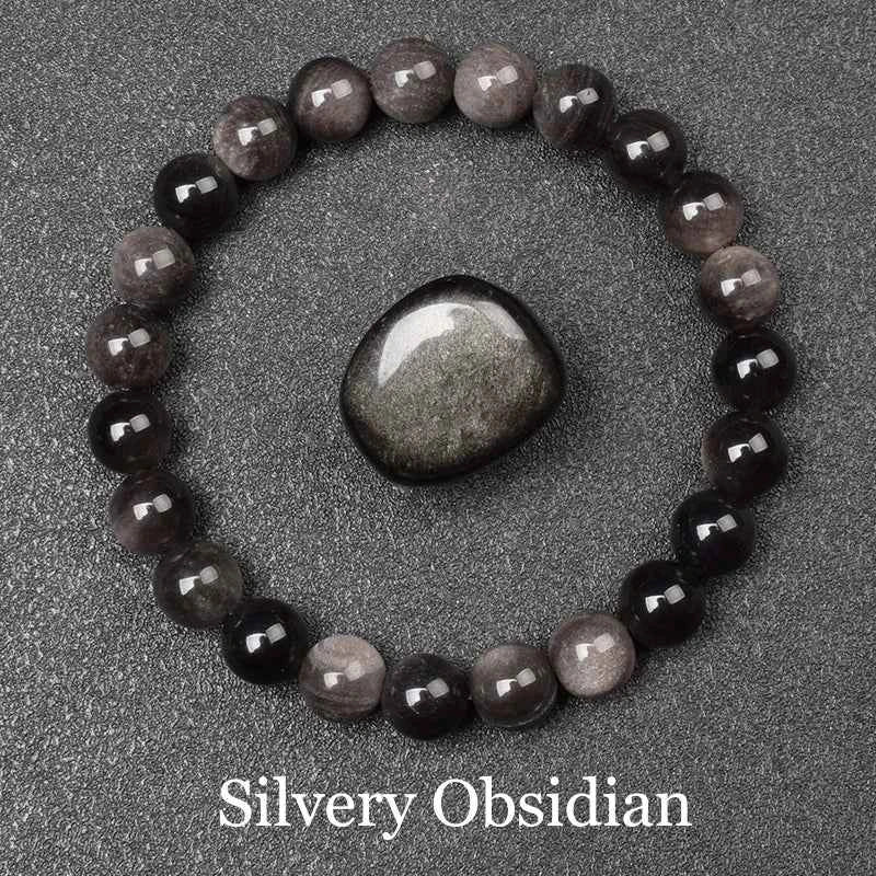 Natural Golden Obsidian Bracelet for Men and Women - Raw Stone Round Bead Energy Jewelry