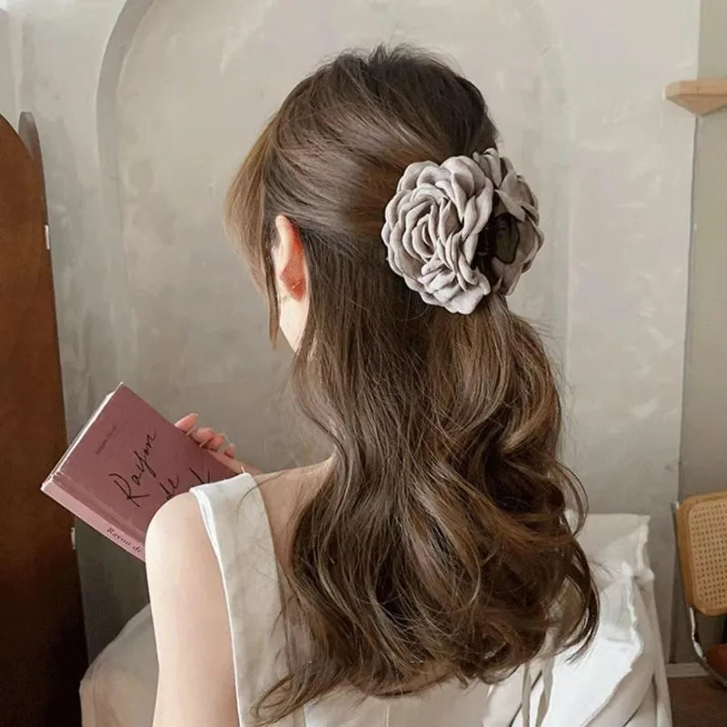 French Fabric Rose Hair Clips - Elegant Hair Claw Clips for Women and Girls, Stylish Barrette and Hair Accessories Gift