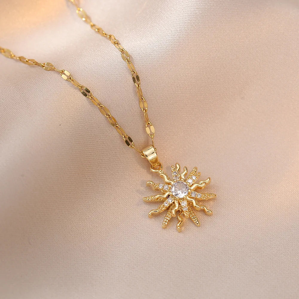 Light Luxury Zircon Flower Pendant Necklace for Women - Gold Color High-Quality Chain Jewelry Party Gifts