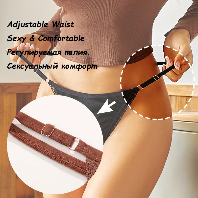 5PCS Cotton G-String Panties Set - Sexy Women's T-Back Underwear, Adjustable Waist Thong Lingerie - Allurra Store