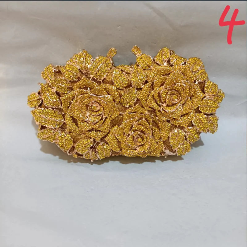 Golden Silver Crystal Clutch Bag for Women - Elegant Bridal Handbag for Wedding, Party & Cocktail Events