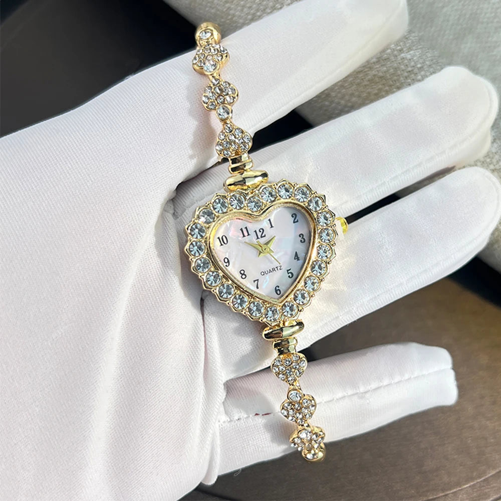 Heart Ribbon Strap Flower Watch – Adjustable and Diamond-Studded Elegance