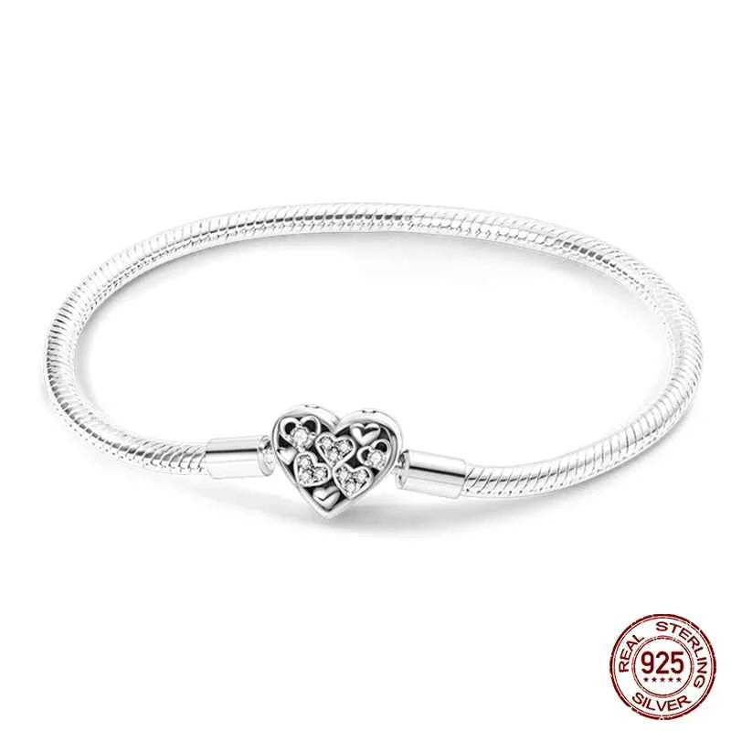 Silver 925 Moon Star Bracelet with Green Zircon - Adjustable 17-20CM Four Leaf Clover Charm Jewelry Gift