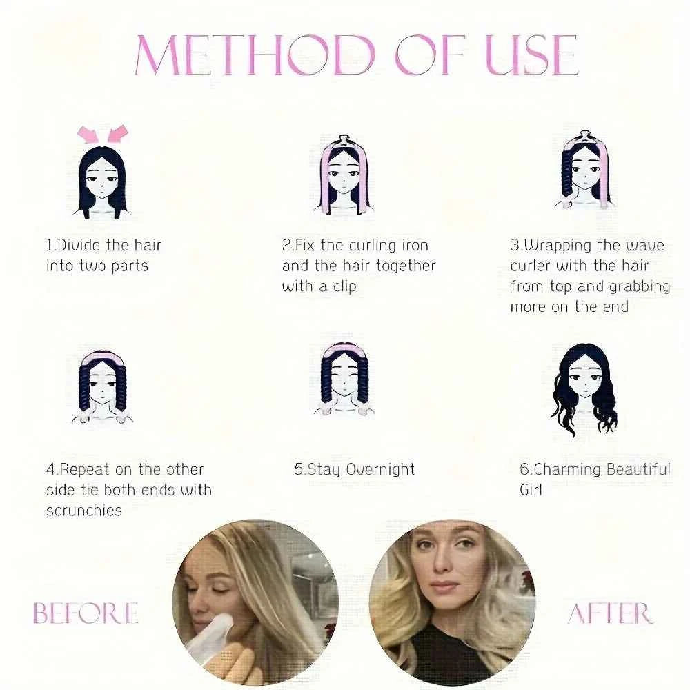 2pcs Heat Free Hair Curler Set - Satin Silk Sleeping Cap and Headwrap for Natural Curly Hair Care