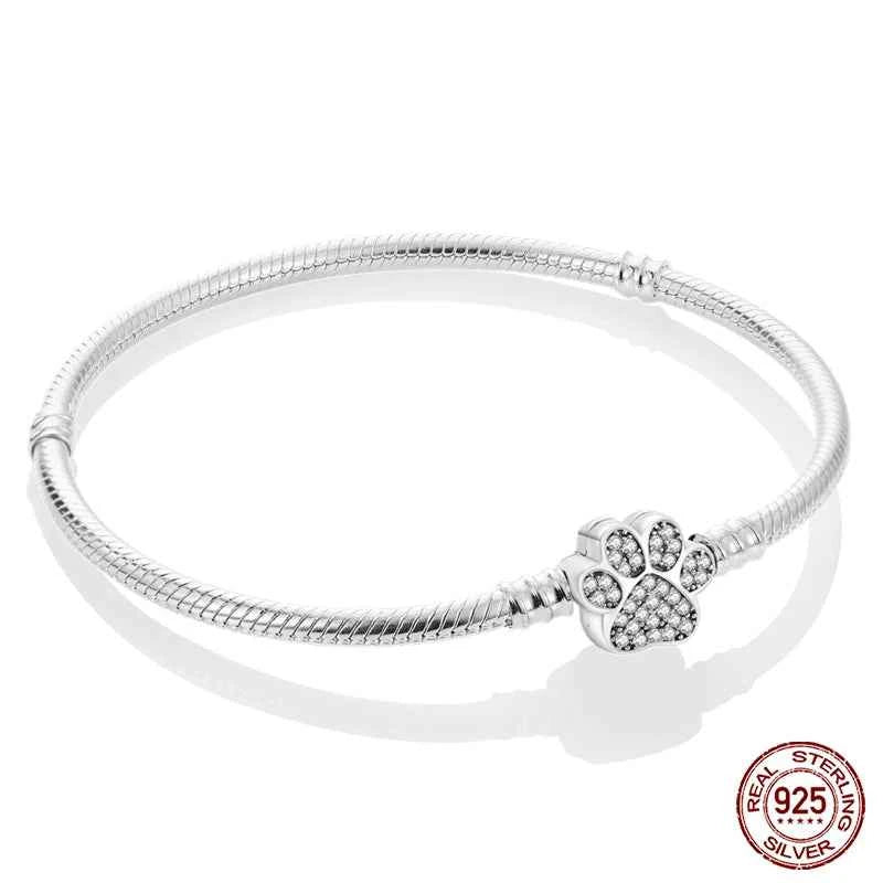 Silver 925 Moon Star Bracelet with Green Zircon - Adjustable 17-20CM Four Leaf Clover Charm Jewelry Gift