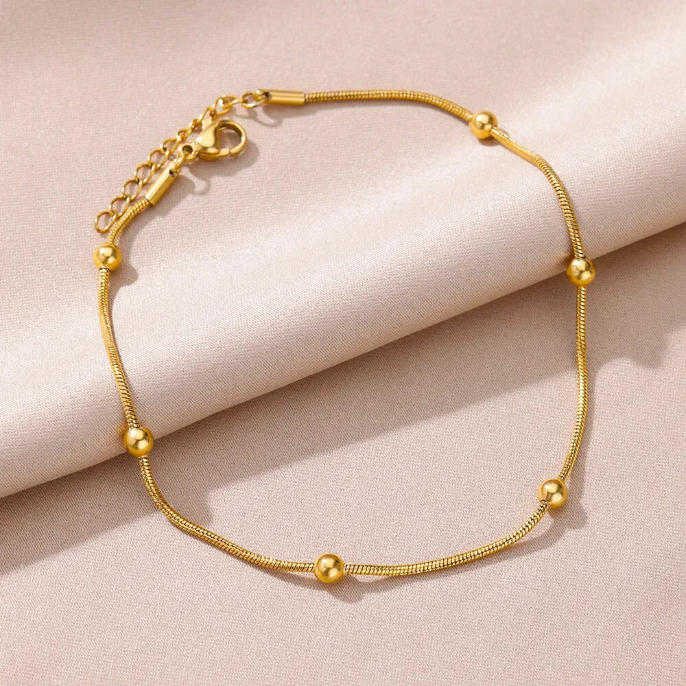Gold Anklet for Women - Summer Beach Accessories Stainless Steel Imitation Pearl Chain Leg Bracelets Bodychain Gifts