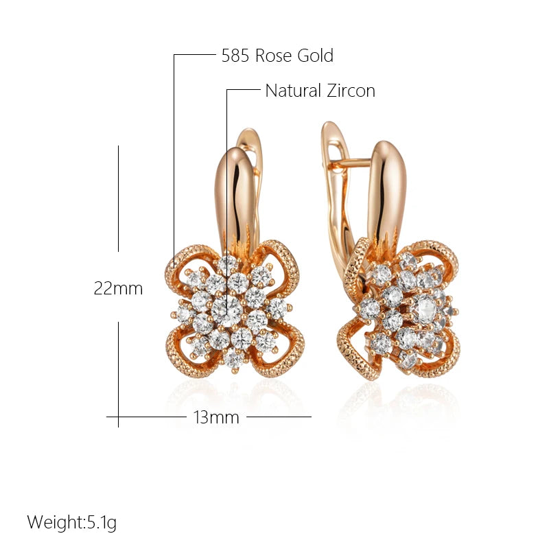 Kinel Rose Gold Flower Earrings with Natural Zircon Hollow Design for Women - Unique Crystal Wedding Jewelry Gift