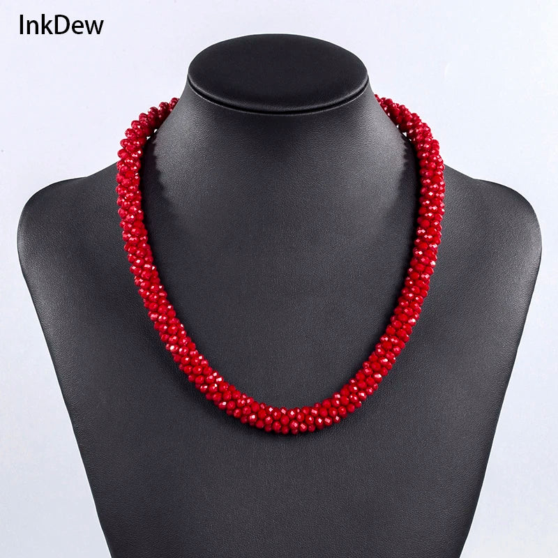 Handmade Crystal Necklace - INKDEW Beads Threading Faceted Short Necklace for Women Gift, Multicolor Choker Statement NE002