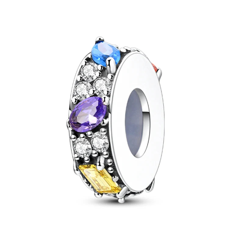 100% 925 Sterling Silver Butterfly Charm with Rainbow Zircon Colorful Dragon Shaped Silicone Stopper for DIY Bracelets Jewelry