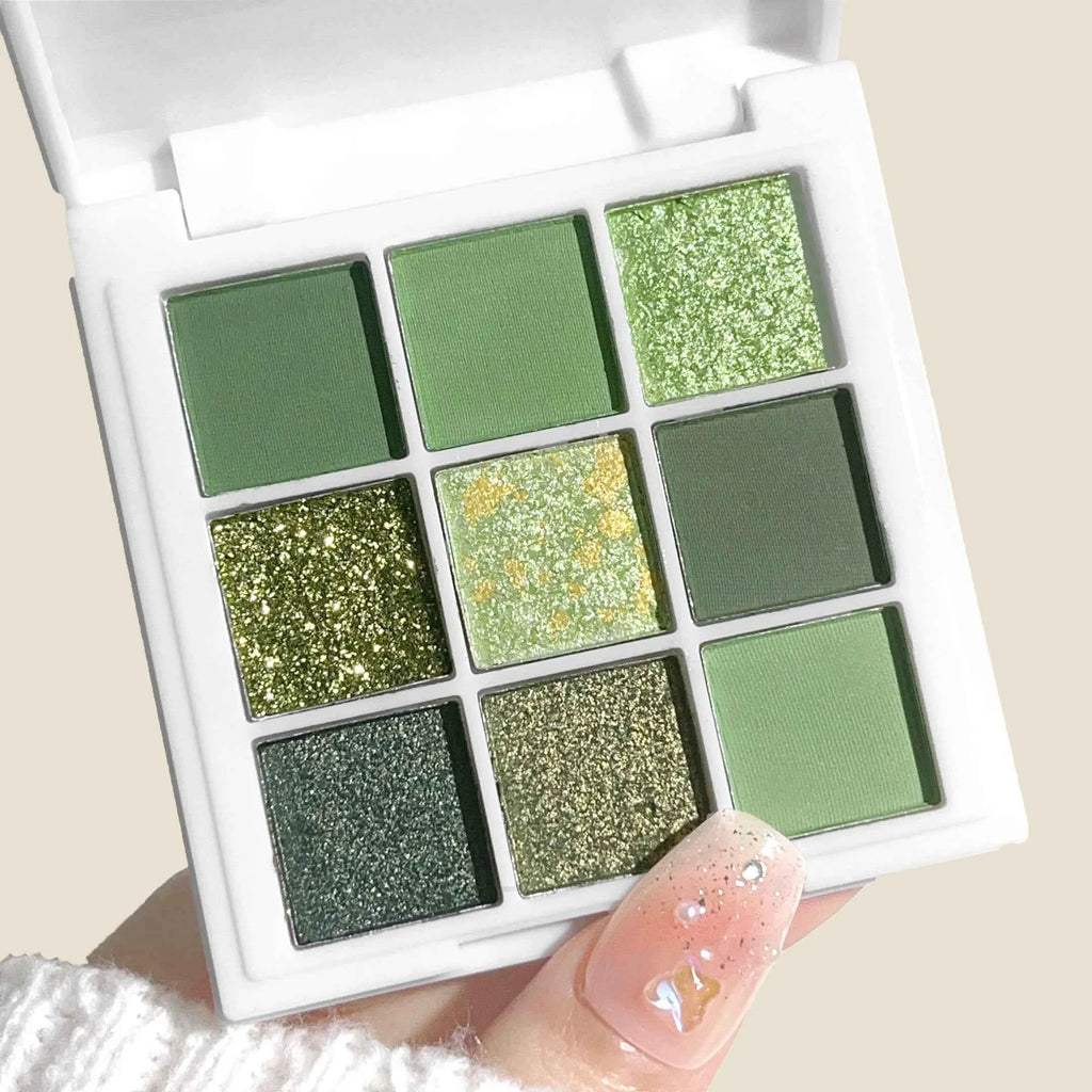 9-18 Color Green Gold Eyeshadow Palette - Matte & Glitter Effects, Waterproof Long-Lasting Eye Makeup