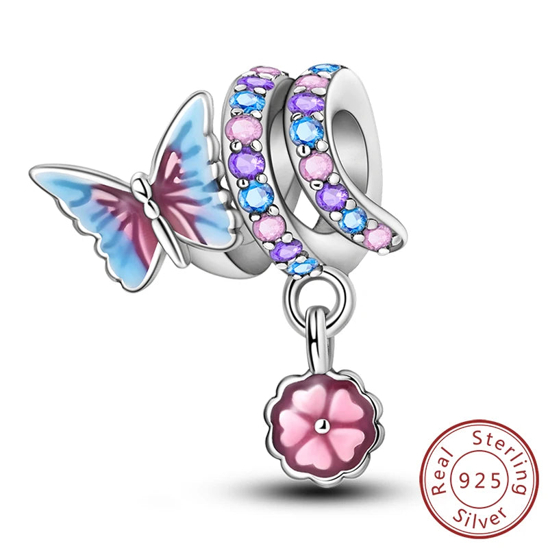 925 Sterling Silver Butterfly Charm - Firefly & Glow Charm for Bracelets
