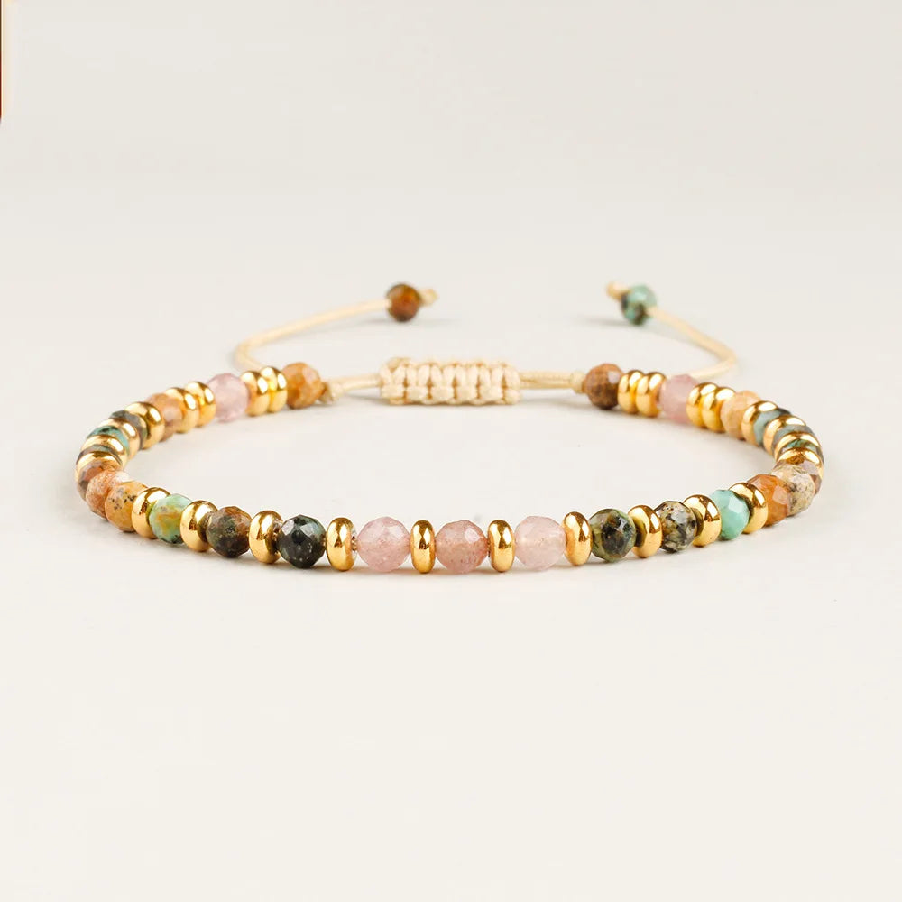 Fashion Multicolor Bead Bracelets for Women - Natural Stone Braided Rope Adjustable Wrap Bangle Party Jewelry Gift - Allurra Store