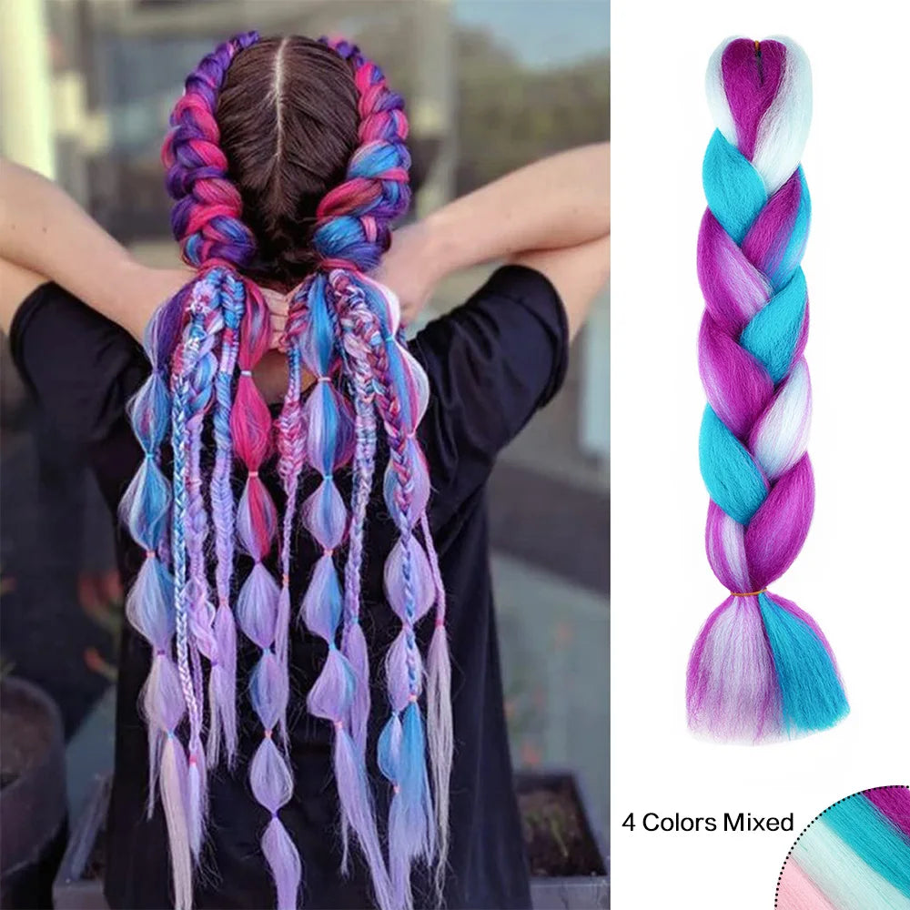 Jumbo Rainbow Braiding Hair Extensions - Four Silky Colorful Twist Fiber Mix Synthetic Braids