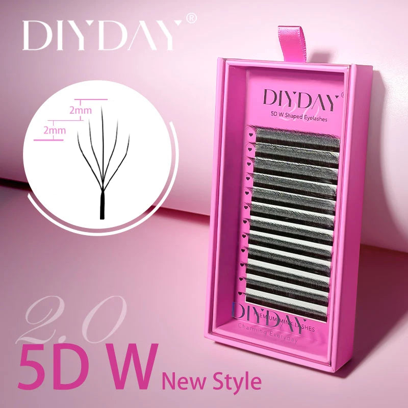 DIYDAY 5D W Shape Eyelash Extensions - Natural Soft Easy Fan Lashes in Different Lengths