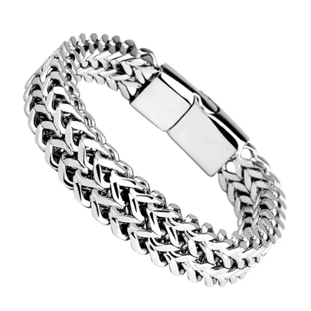 Stainless Steel Magnetic Buckle Bracelet - Braided Double Row Fish Scale Design with Keel Jewelry New Model