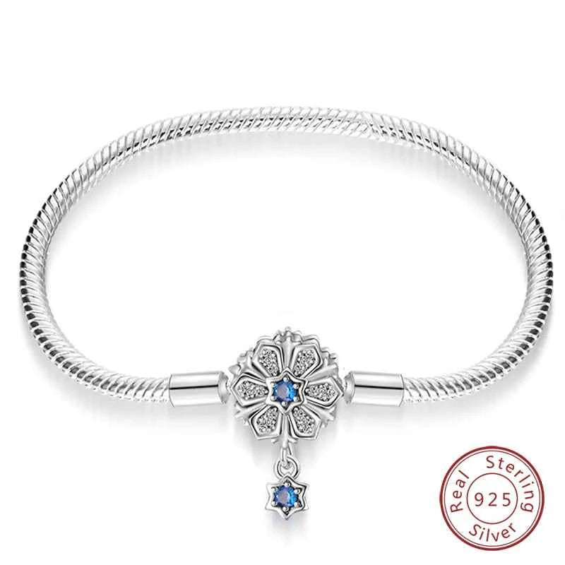 Silver 925 Moon Star Bracelet with Green Zircon - Adjustable 17-20CM Four Leaf Clover Charm Jewelry Gift