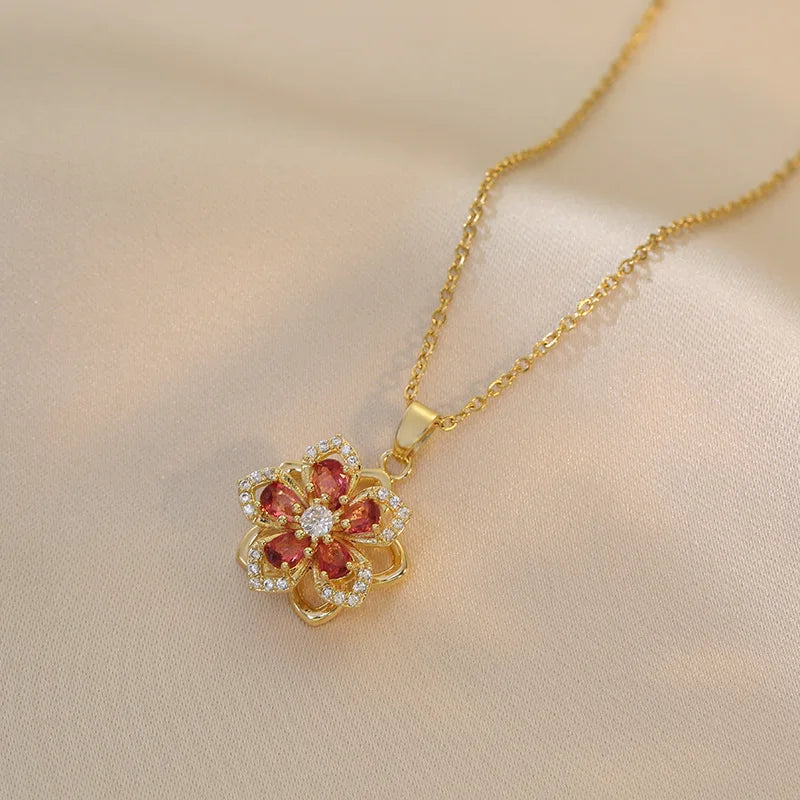 Light Luxury Zircon Flower Pendant Necklace for Women - Gold Color High-Quality Chain Jewelry Party Gifts