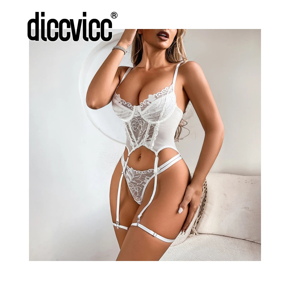 Diccvicc Floral Lace Lingerie Set - See Through Sexy Tops and Panty for Elegant and Sensual Women