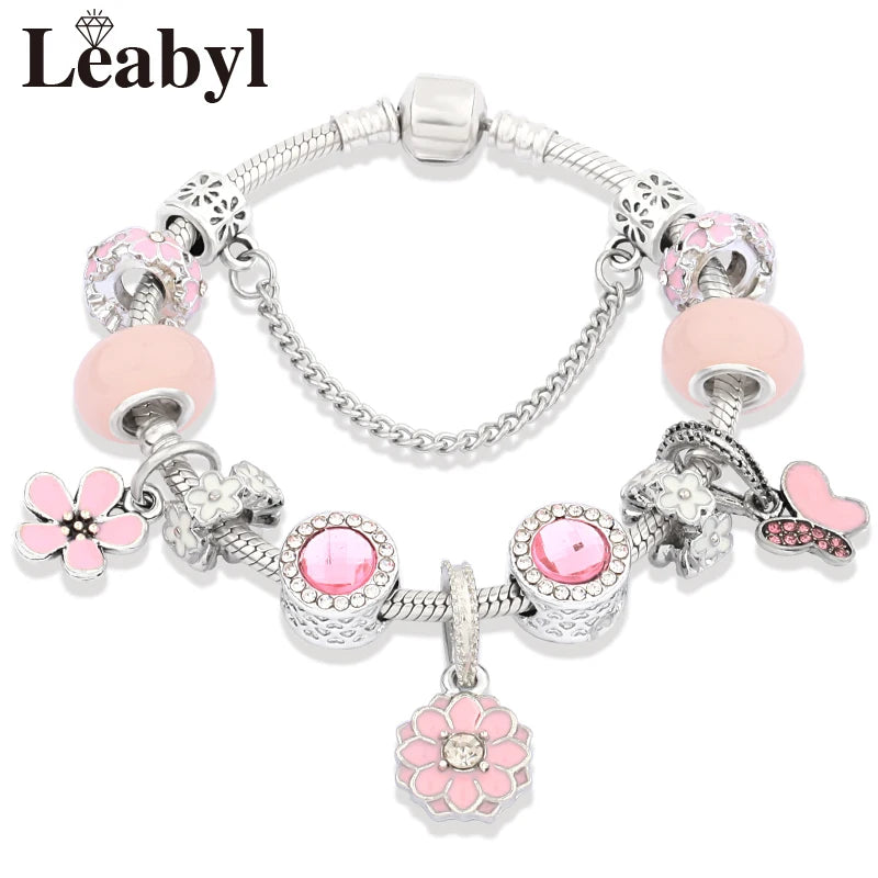 Valentine's Heart Crystal Bracelet - Elegant Pink Charm Bracelet for Loved Ones