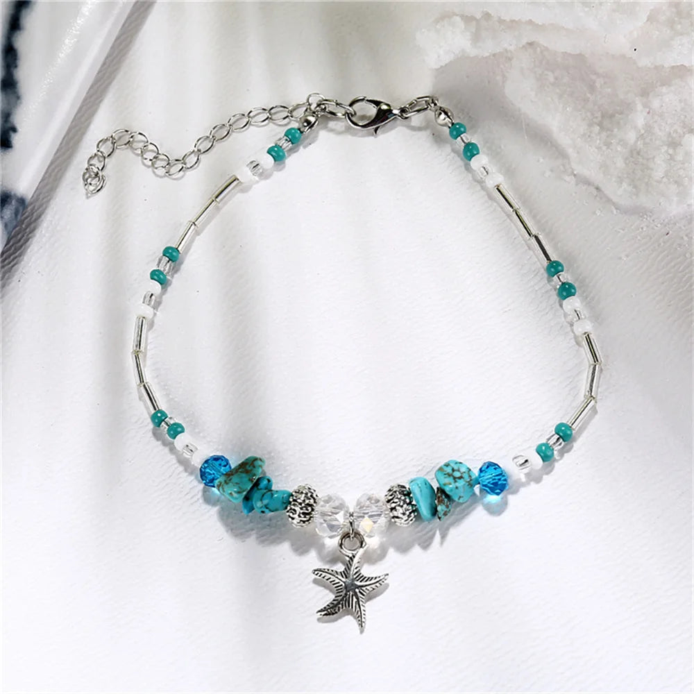 Bohemian Shell Anklets for Women - Tortoise Starfish Summer Beach Ankle Bracelet