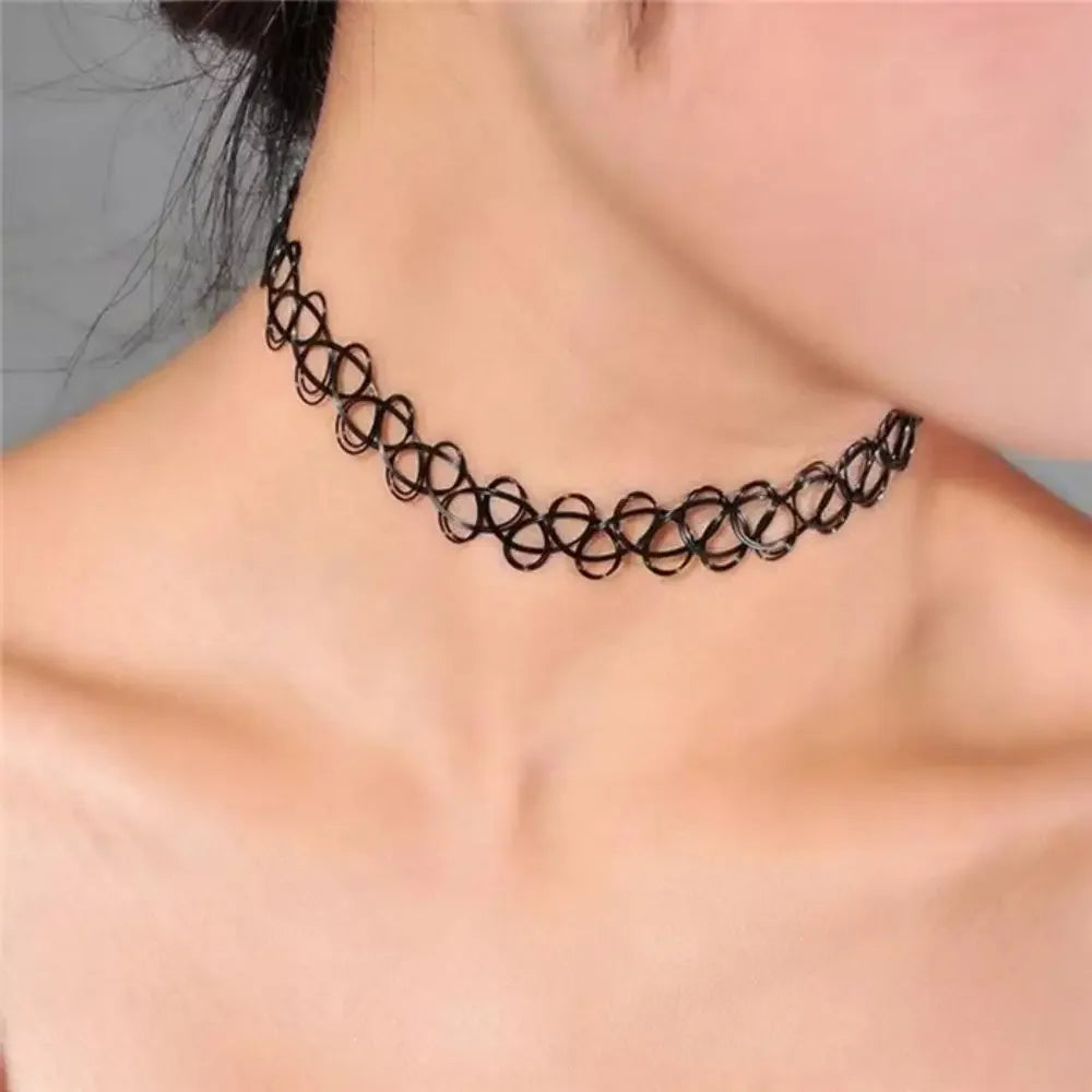 Vintage Black Choker Necklace Elastic Braided Fish Thread Gothic Fashion for Punk Girls Women Gift