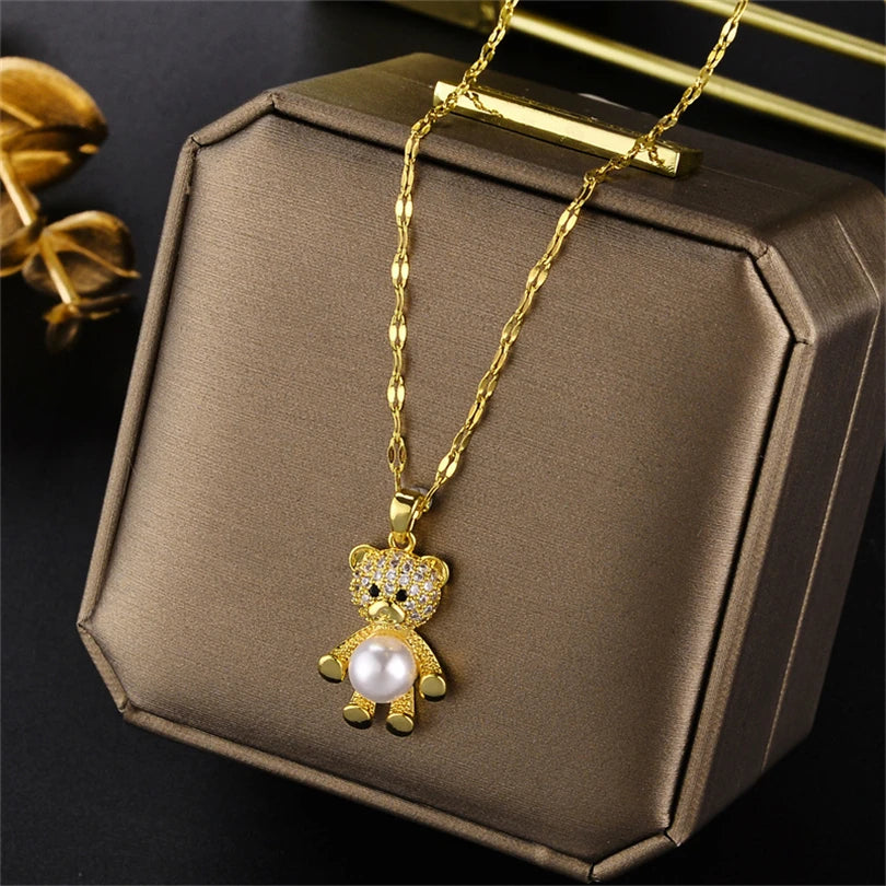 New Light Luxury Zircon Crystal Stainless Steel Necklace for Women - Korean Fashion Sweet Sexy Clavicle Chain Jewelry