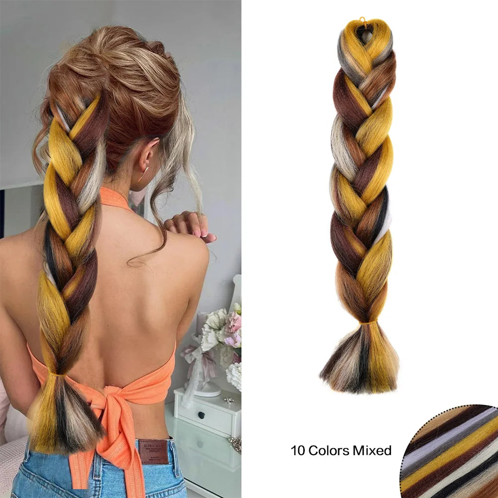 Jumbo Rainbow Braiding Hair Extensions - Four Silky Colorful Twist Fiber Mix Synthetic Braids