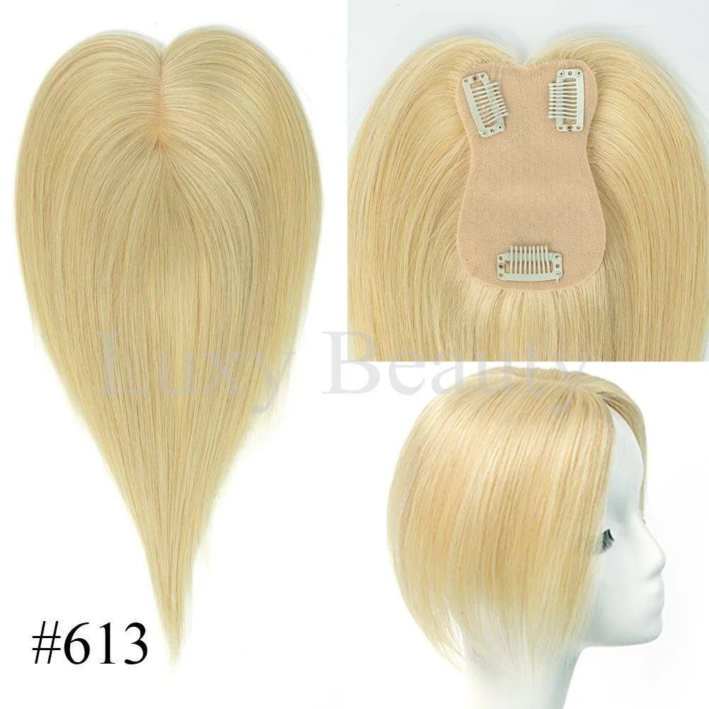 Gray Human Hair Topper for Women - 100% Natural Human Hair Clip-In Hairpiece in Black, Blonde, and Brown