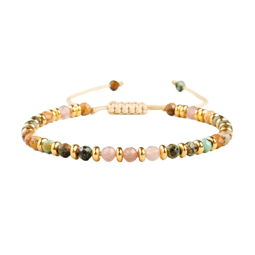 Fashion Multicolor Bead Bracelets for Women - Natural Stone Braided Rope Adjustable Wrap Bangle Party Jewelry Gift - Allurra Store