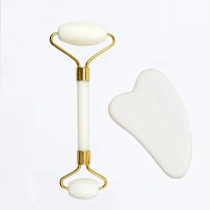 Natural Jade Roller and Gua Sha Set for Face, Neck, and Eye Care - Massage Tools for Visage Lifting and Relaxation - Allurra Store