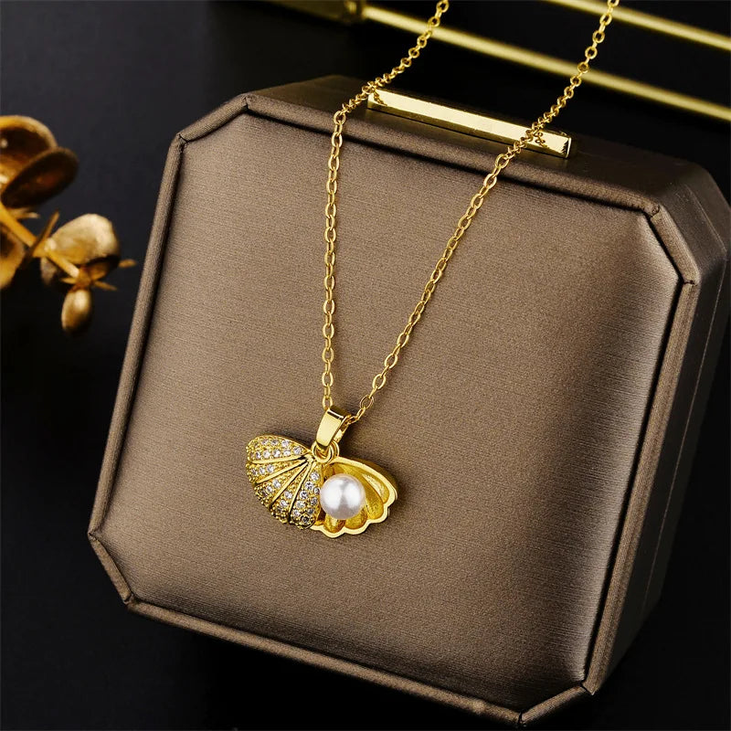 New Light Luxury Zircon Crystal Stainless Steel Necklace for Women - Korean Fashion Sweet Sexy Clavicle Chain Jewelry