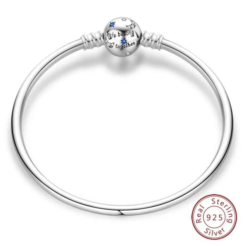 Silver 925 Moon Star Bracelet with Green Zircon - Adjustable 17-20CM Four Leaf Clover Charm Jewelry Gift