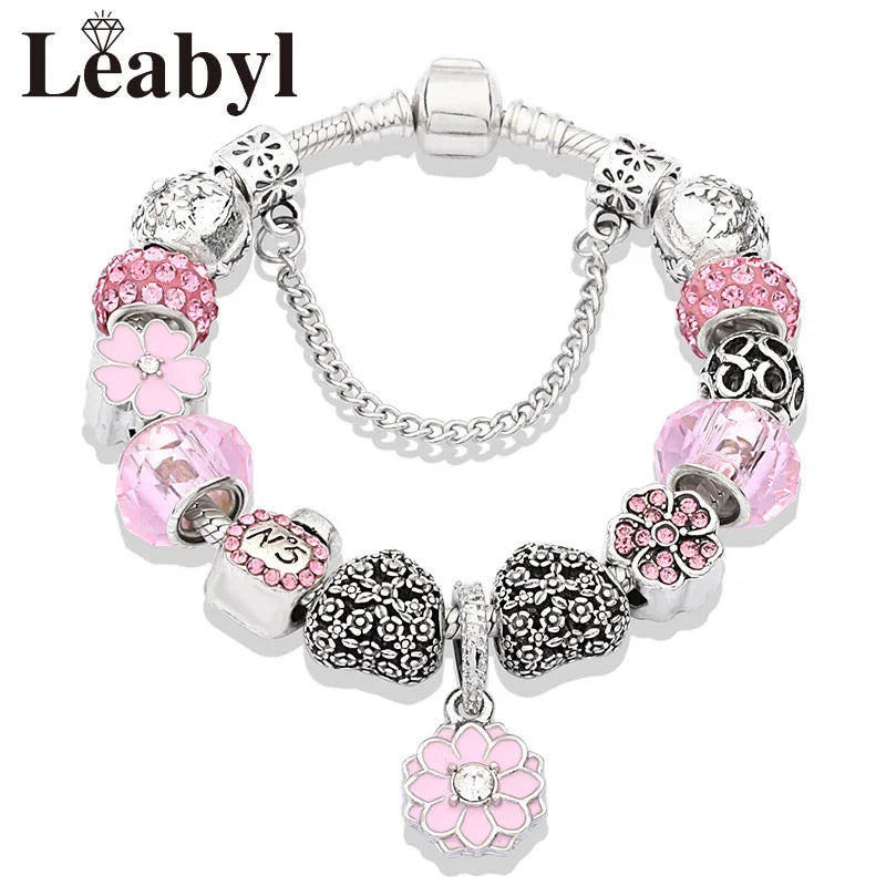Valentine's Heart Crystal Bracelet - Elegant Pink Charm Bracelet for Loved Ones