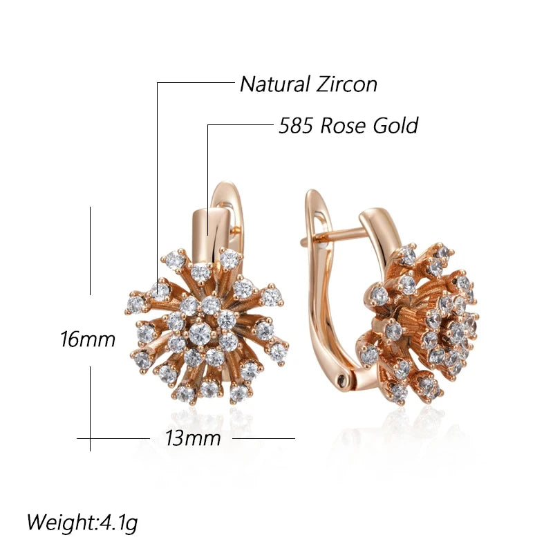 Wbmqda Rose Gold Flower Drop Earrings with Natural Zircon - Luxury Jewelry Accessories for Women