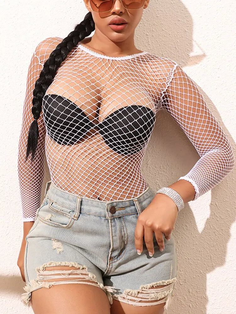 Y2K Mesh Beach Dress - Hollow Out Fishnet Skirt Nightwear for Women