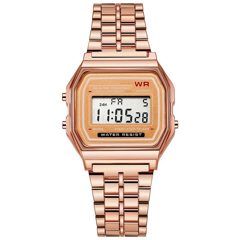 Luxury Rose Gold Digital Watch for Men - Retro Style Electronic Display Clock